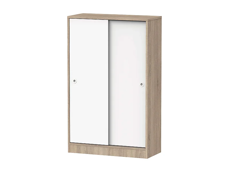 Meuble bas à 2 portes coulissantes, chêne cambrien, blanc, 74 x 33 cm