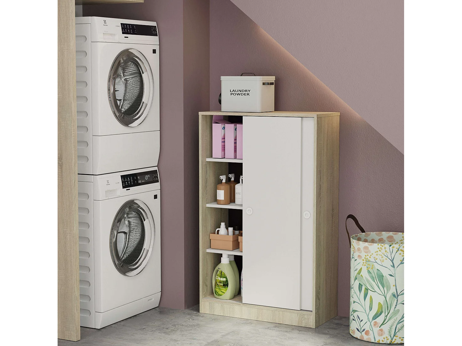 Armário baixo com 2 portas de correr, carvalho cambriano, branco, 74x33 cm