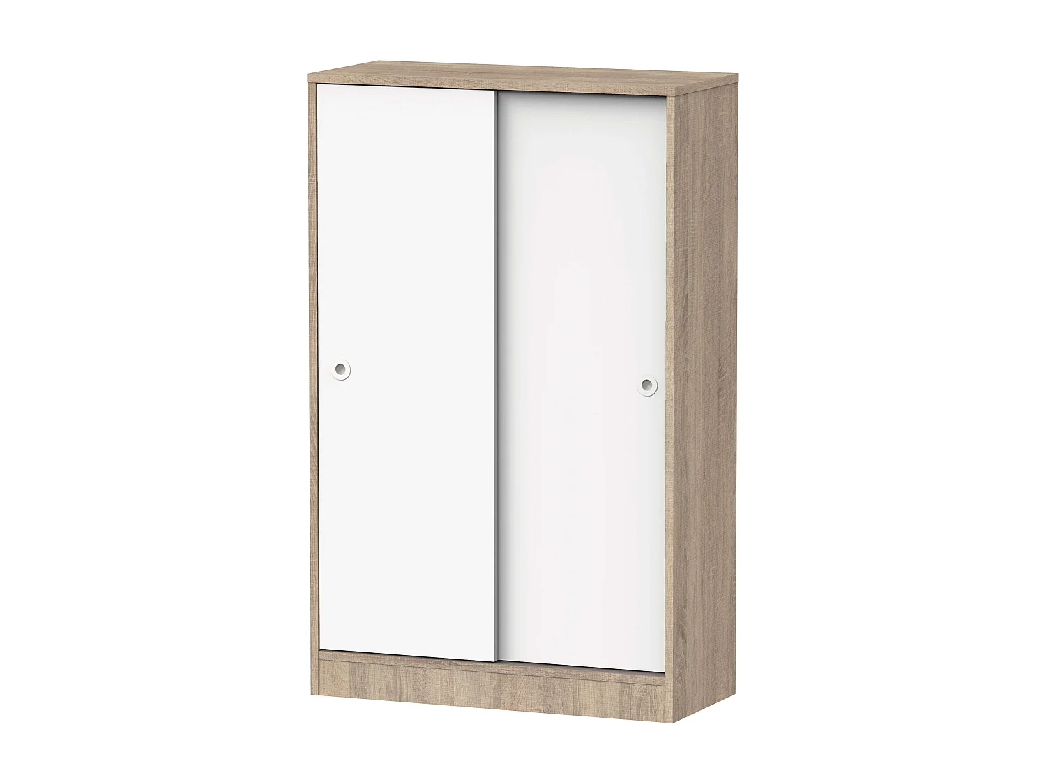 Meuble bas à 2 portes coulissantes, chêne cambrien, blanc, 74 x 33 cm