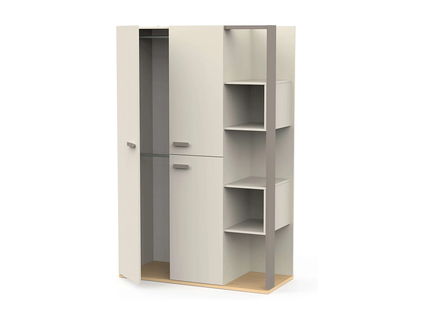 Armario Juvenil Camillia 3 Puertas 7 Estantes 2 Barras Roble 120 cm