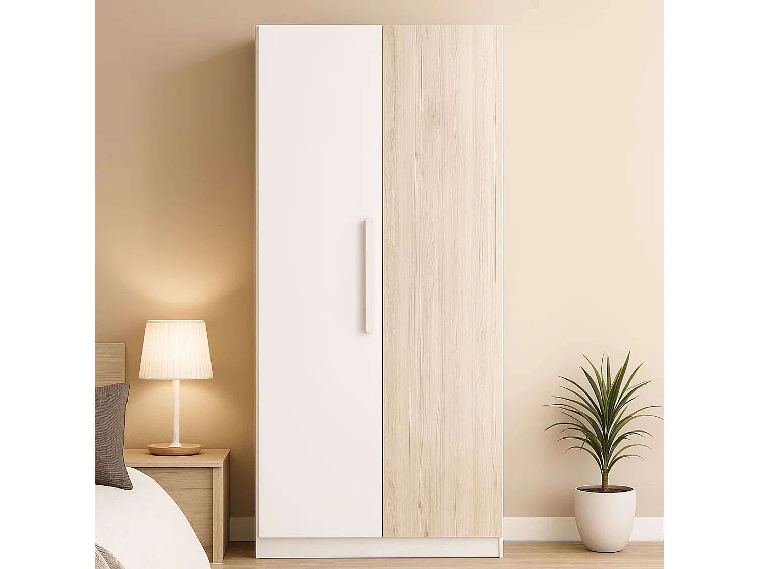 Armario Habitación Juvenil Estelle Nórdico Blanco y Roble 2 Puertas 90x200 cm