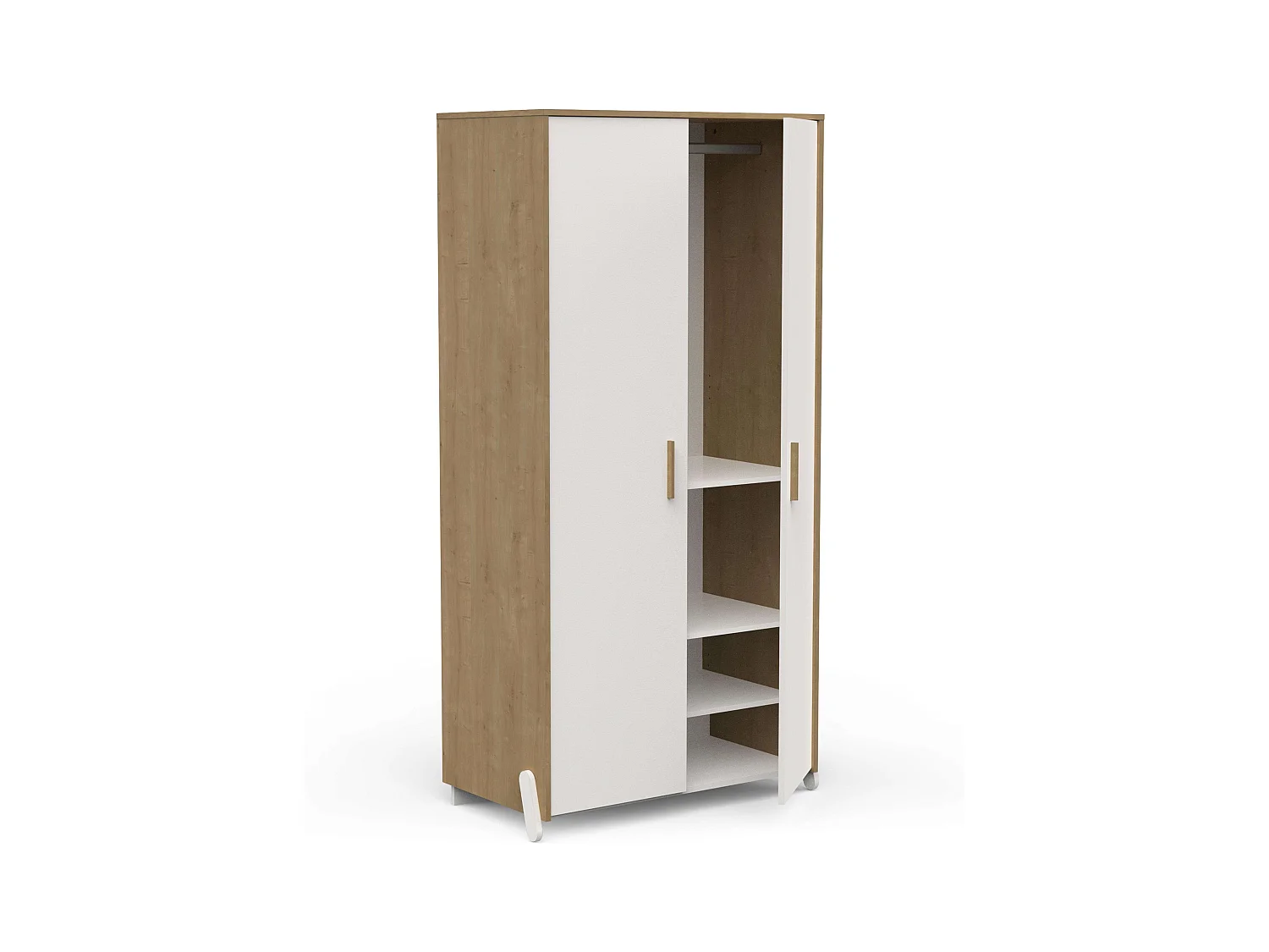 Armario Juvenil Infantil Naili 2 Puertas Roble Hamilton Blanco 90x183 cm