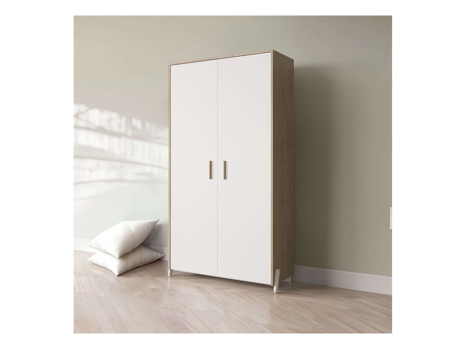 Armario Juvenil Infantil Naili 2 Puertas Roble Hamilton Blanco 90x183 cm