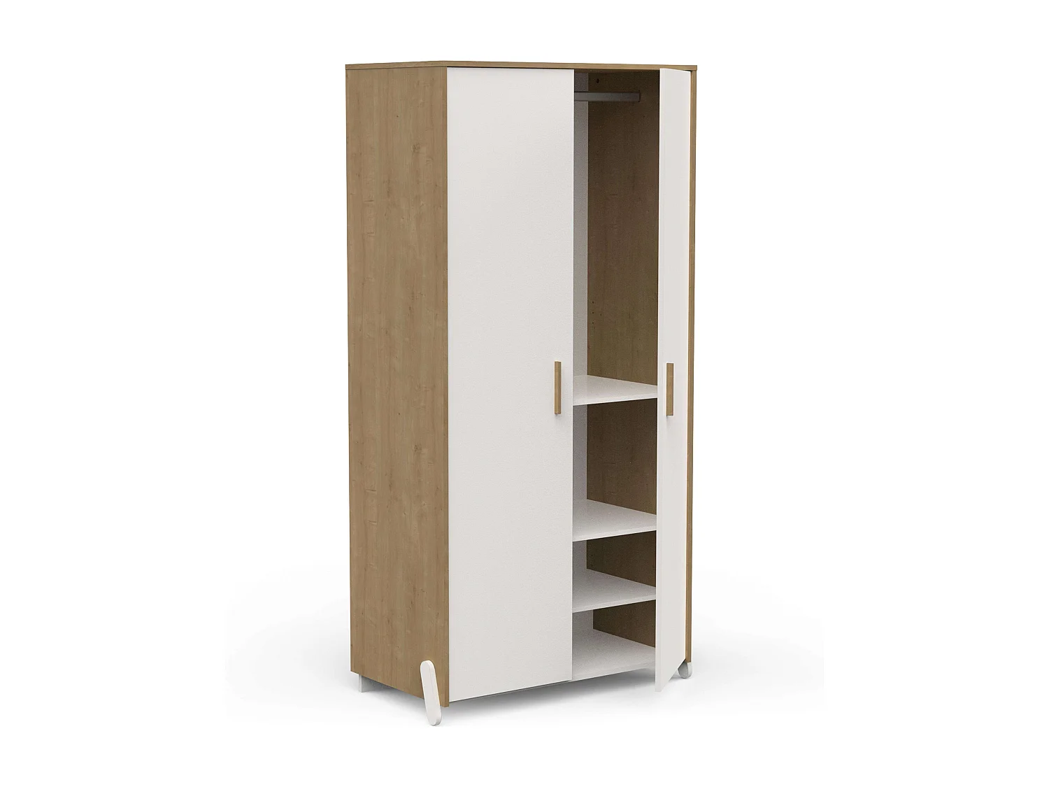 Armario Juvenil Infantil Naili 2 Puertas Roble Hamilton Blanco 90x183 cm