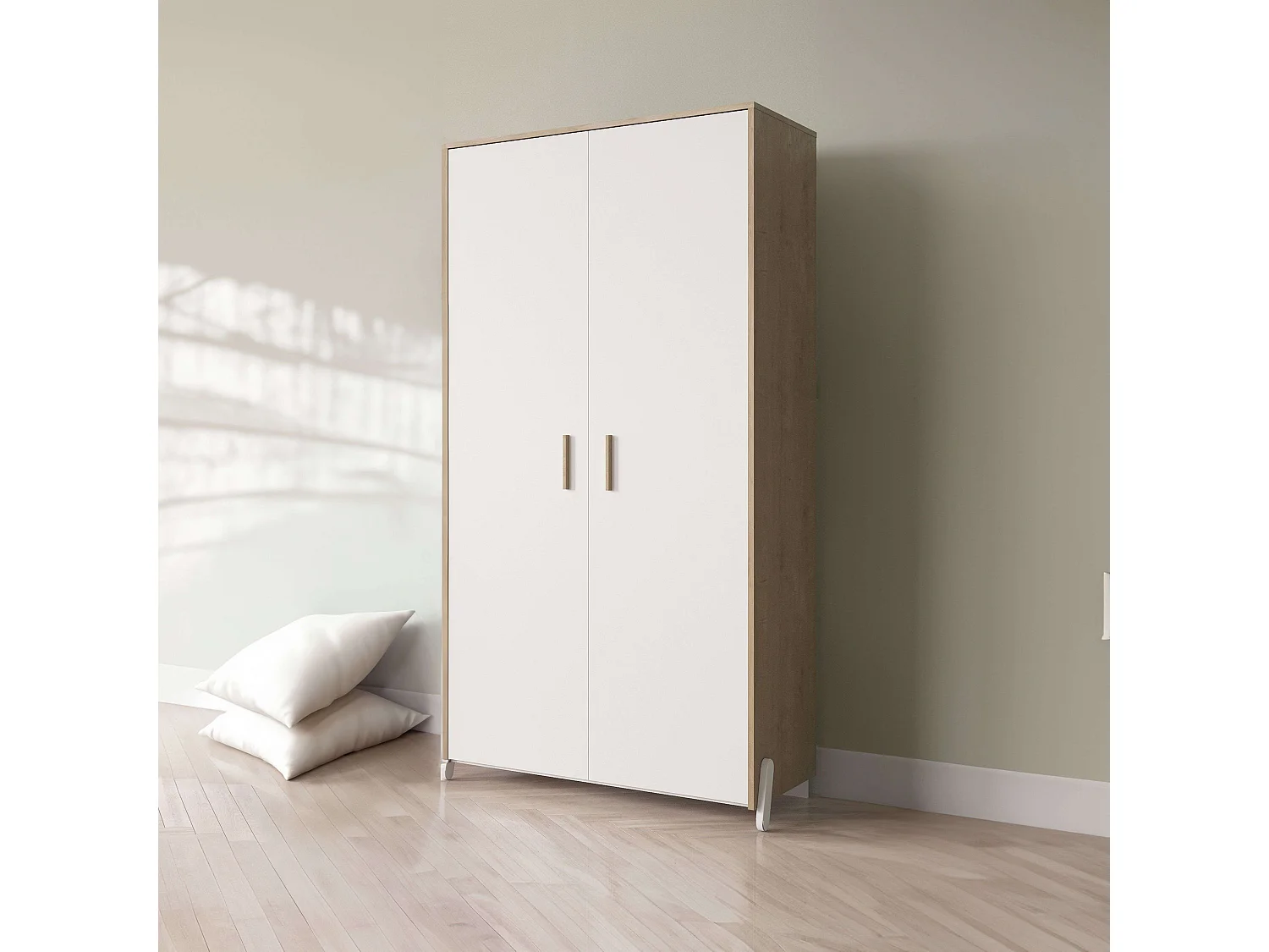 Armario Juvenil Infantil Naili 2 Puertas Roble Hamilton Blanco 90x183 cm