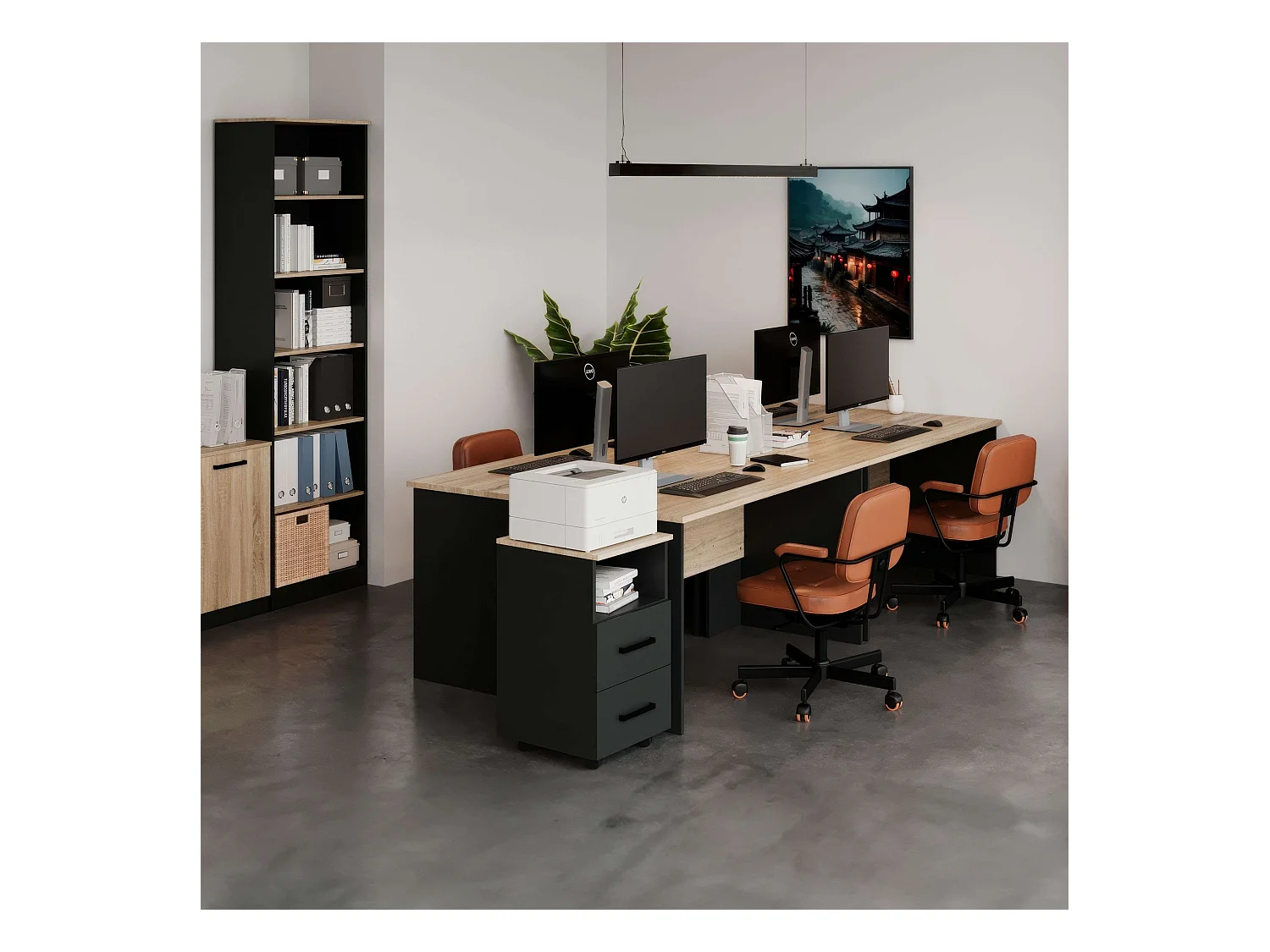 Mesa de escritório industrial Nibis Carvalho Sonoma/Cinza Antracite 140 cm