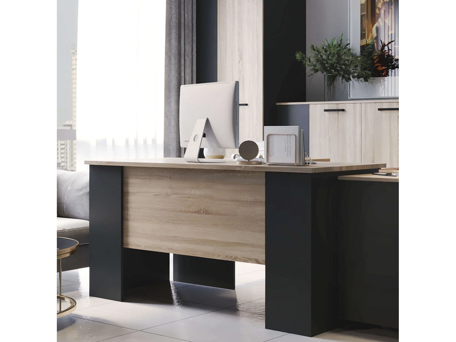 Mesa de escritório industrial Nibis Carvalho Sonoma/Cinza Antracite 140 cm