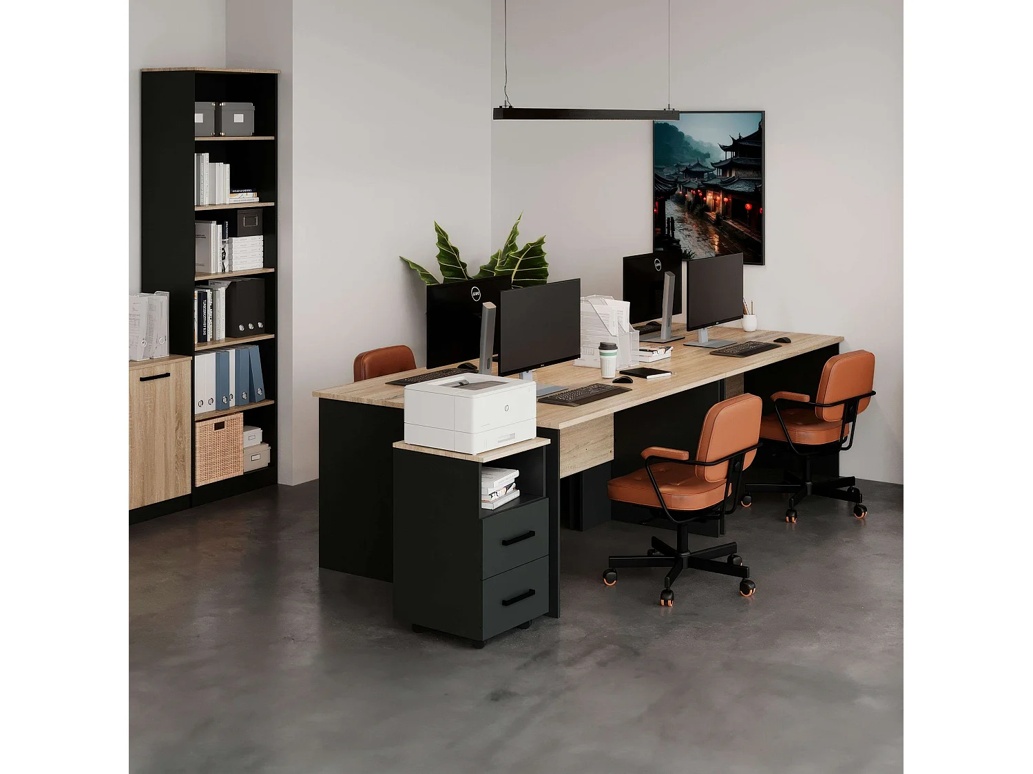 Mesa de escritório industrial Nibis Carvalho Sonoma/Cinza Antracite 140 cm