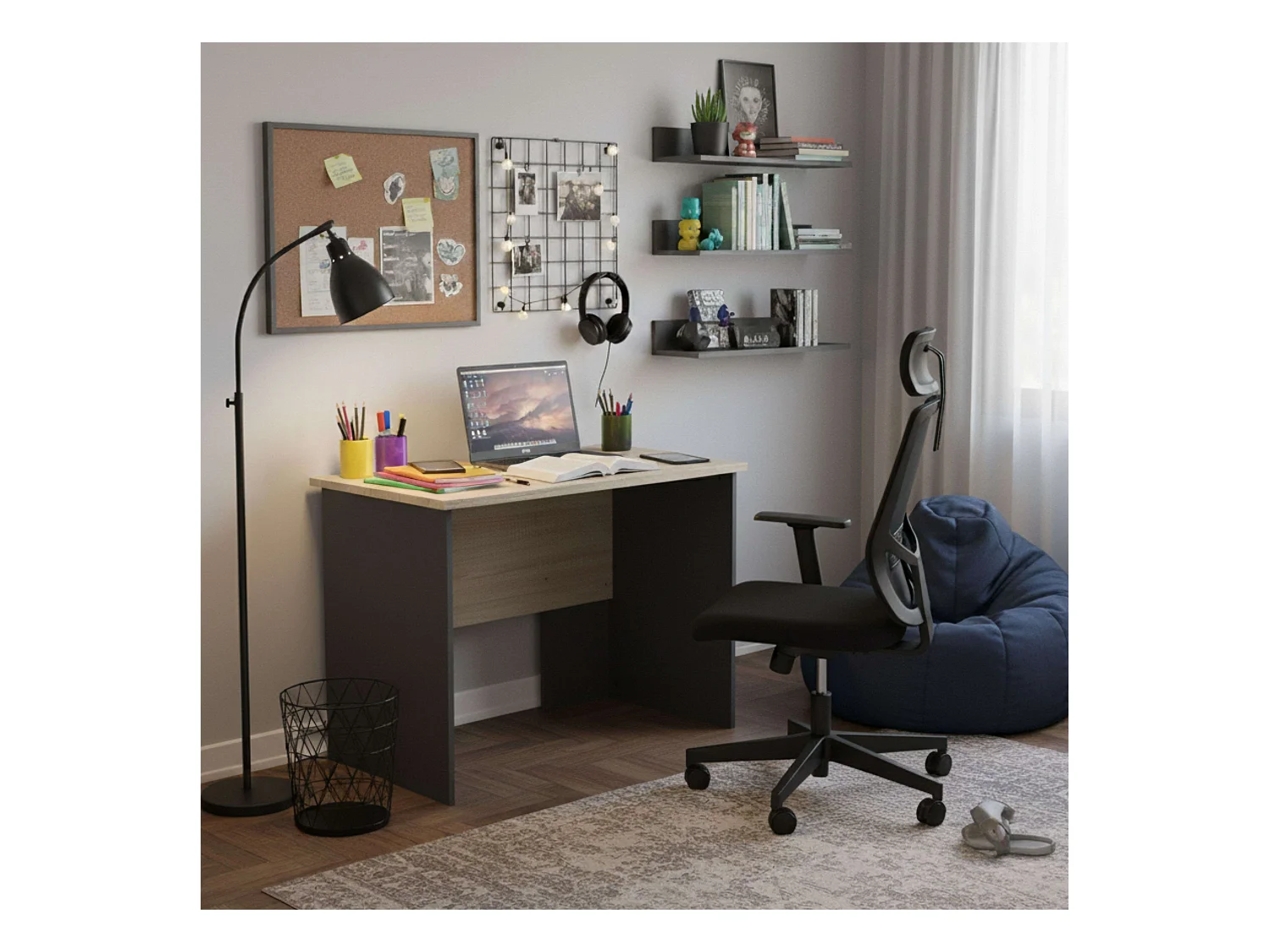 Mesa Industrial Nibis Carvalho Sonoma e Cinza Antracite 100 cm