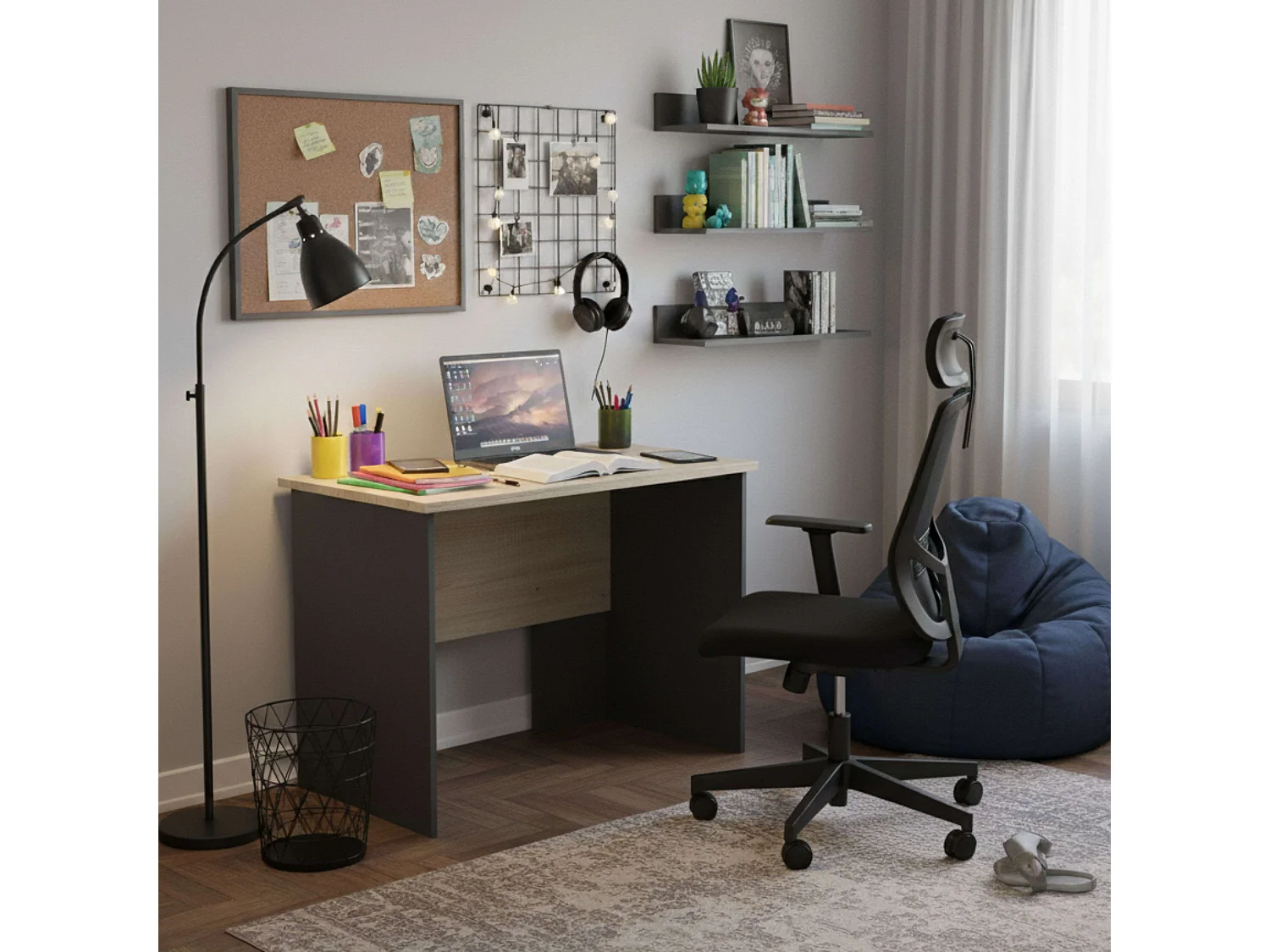 Bureau industriel Nibis Chêne Sonoma et Gris Anthracite 100 cm