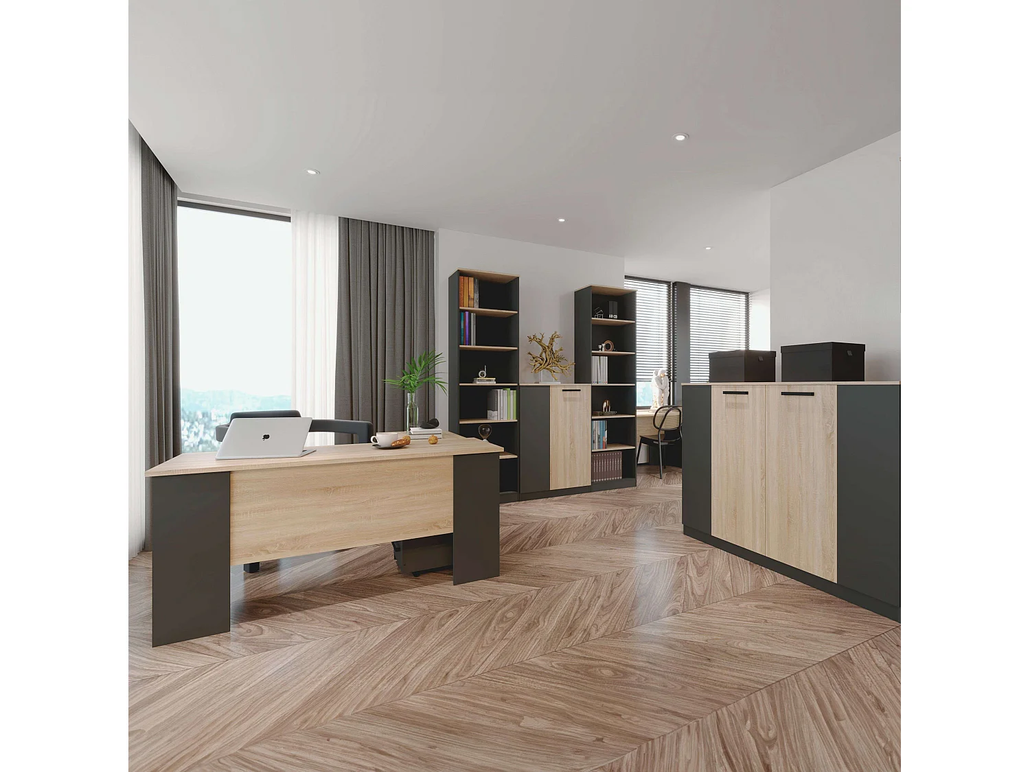 Mesa Escritorio Oficina Nibis Industrial Roble Sonoma y Gris Antracita 160 cm