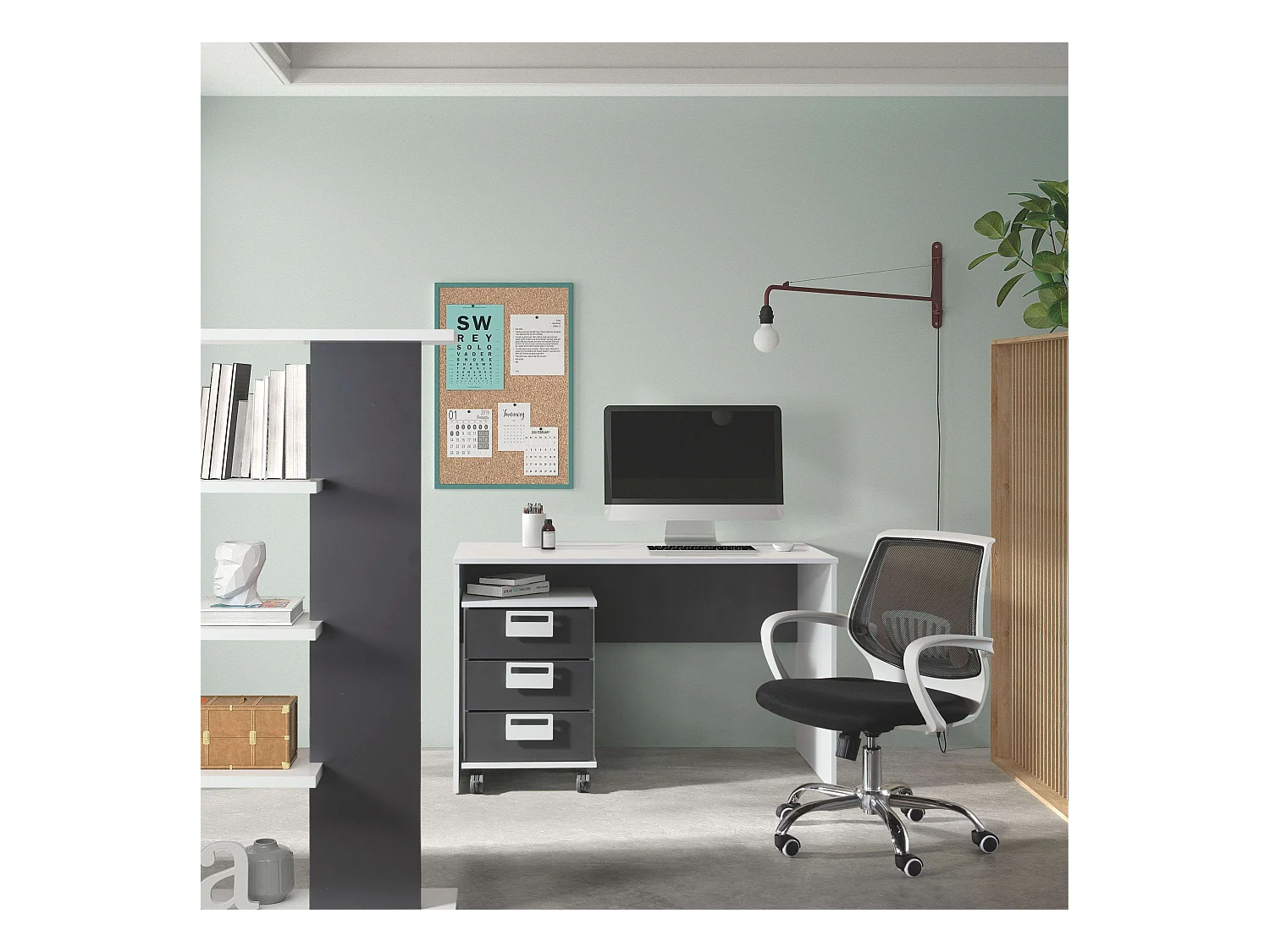 Chaise de bureau tendance pour le travail, blanc/noir, métal, tissu, 60 x 87 x 59 cm