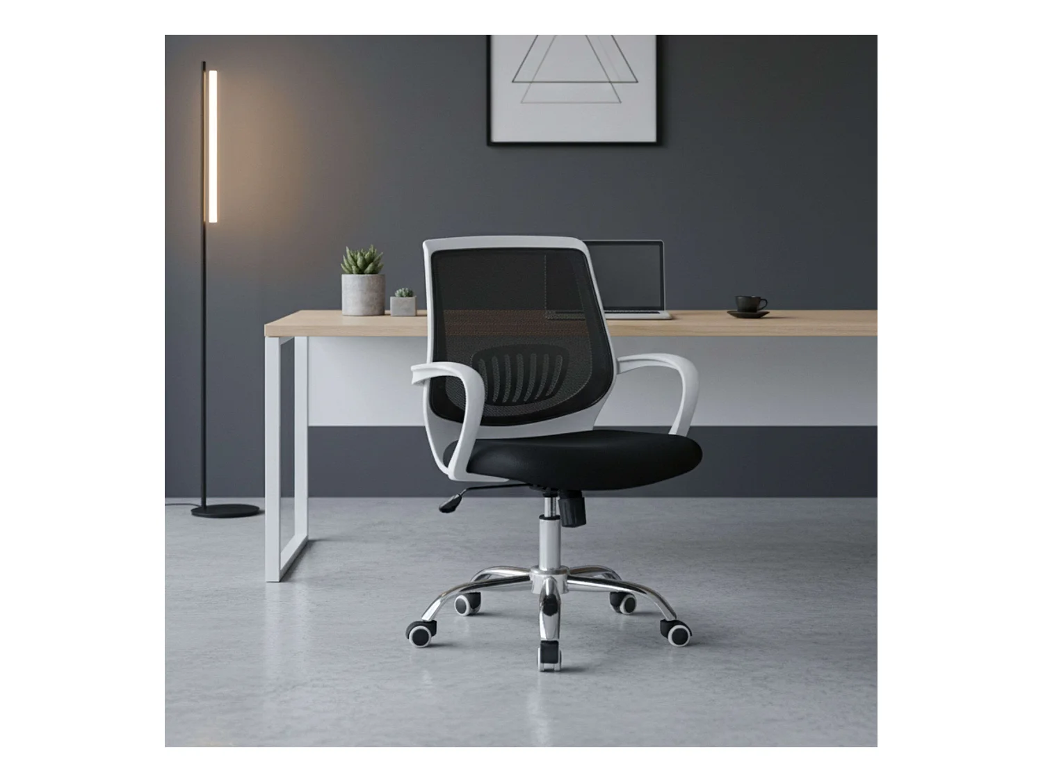 Chaise de bureau tendance pour le travail, blanc/noir, métal, tissu, 60 x 87 x 59 cm