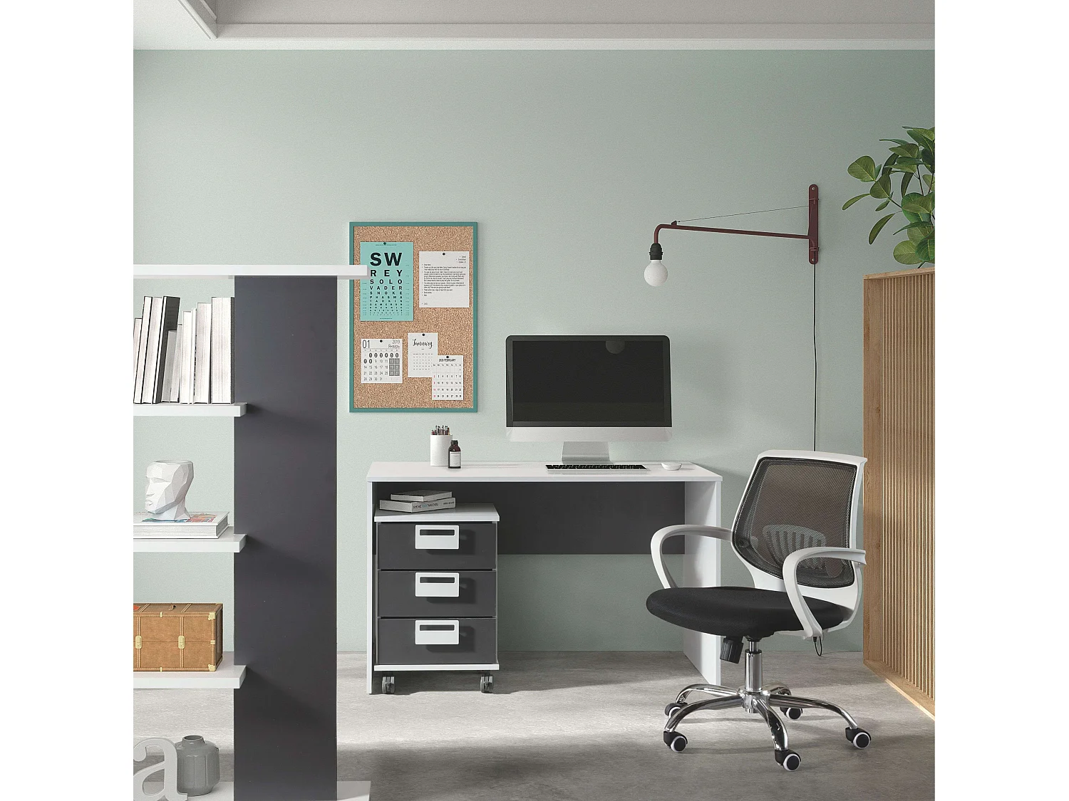 Silla oficina Trend para Trabajo, Blanco/Negro, Metal, Tela, 60x87x59 cm