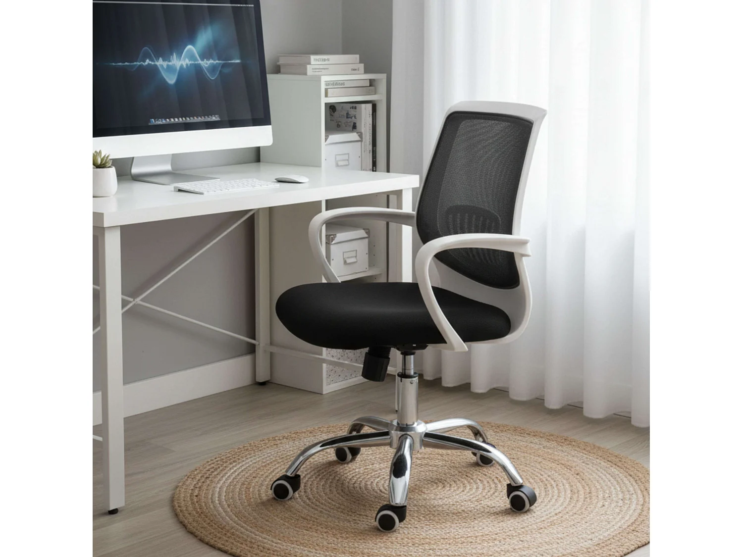 Silla oficina Trend para Trabajo, Blanco/Negro, Metal, Tela, 60x87x59 cm