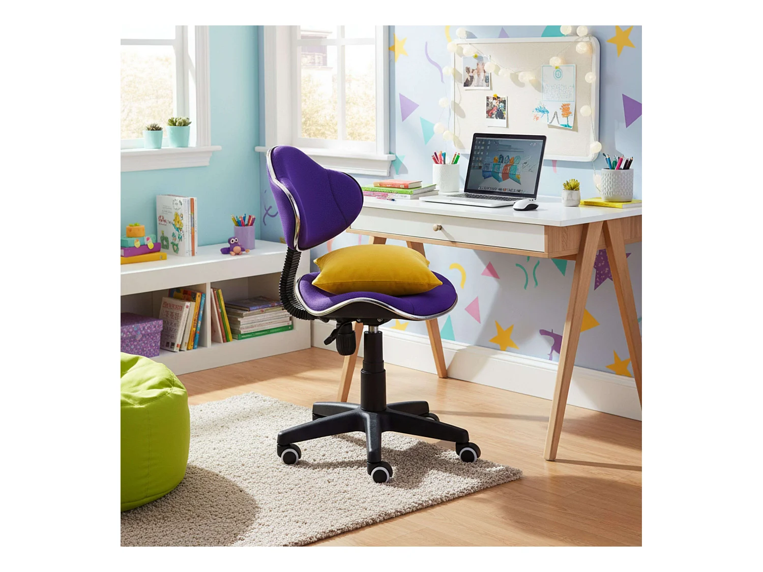 Cadeira de escritório Bambola estilo moderno roxo preto metal 53x82x53 cm