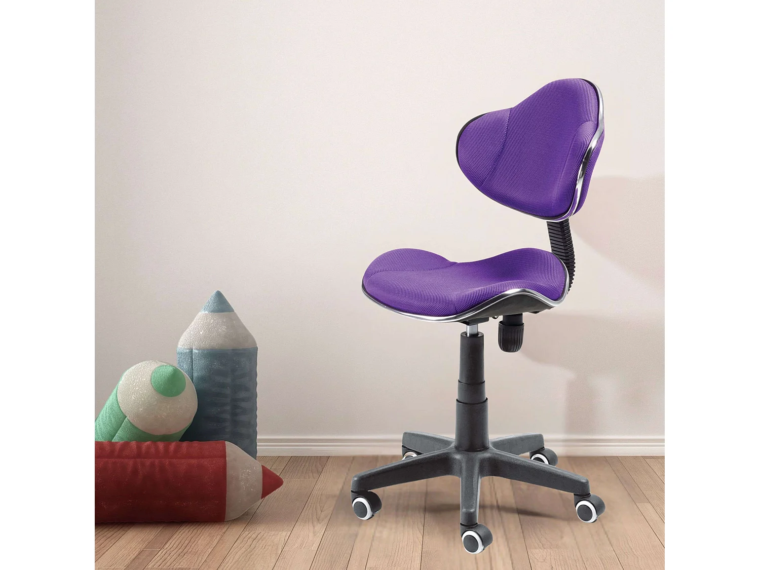 Cadeira de escritório Bambola estilo moderno roxo preto metal 53x82x53 cm