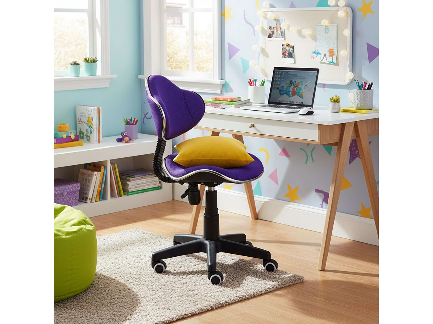 Cadeira de escritório Bambola estilo moderno roxo preto metal 53x82x53 cm