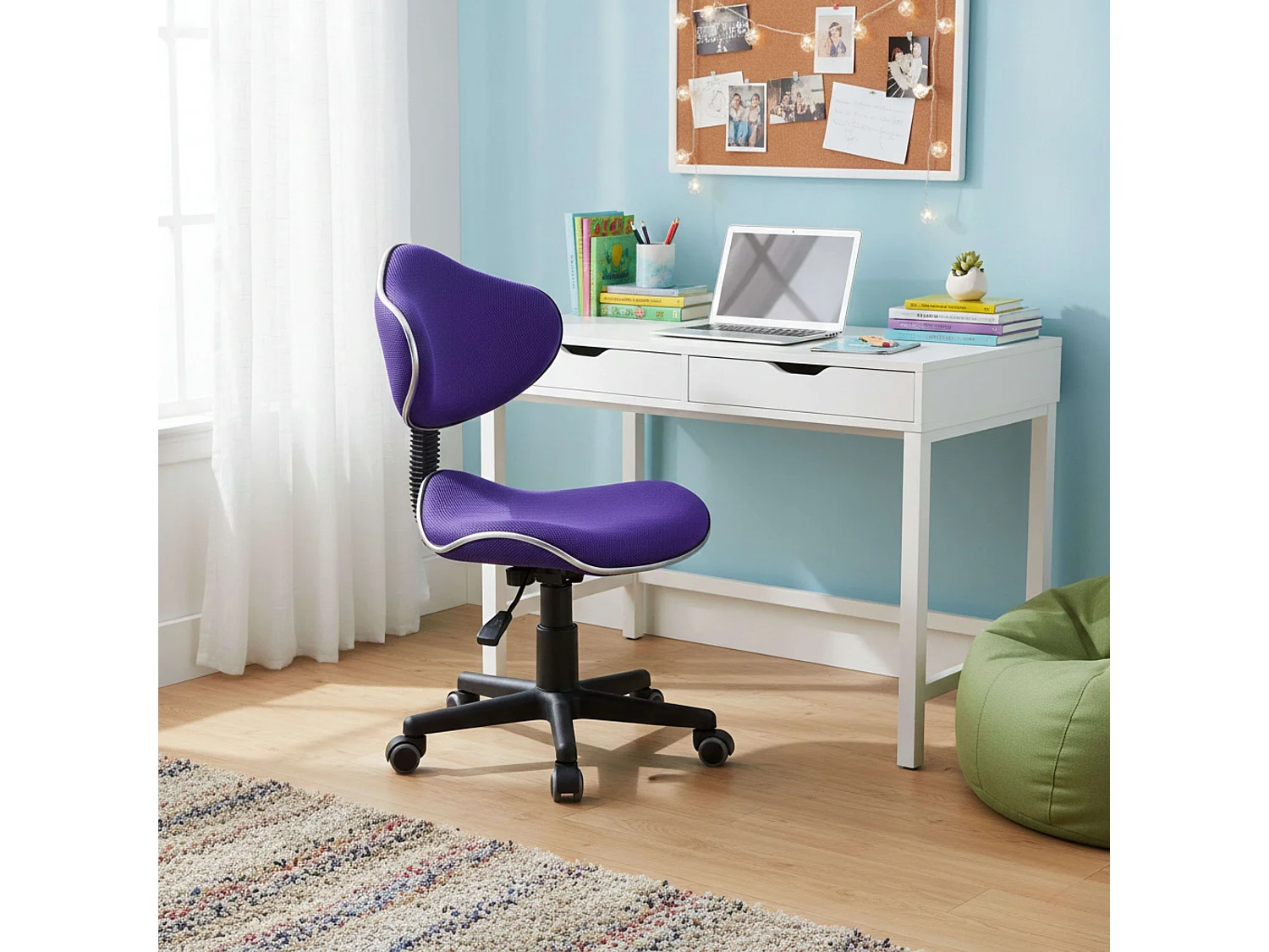 Chaise de bureau Bambola style moderne violet noir métal 53x82x53 cm