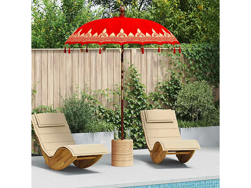 Parasol de jardin-Parasol balinais Rouge (180-190) x 260 cm Coton et bois massif
