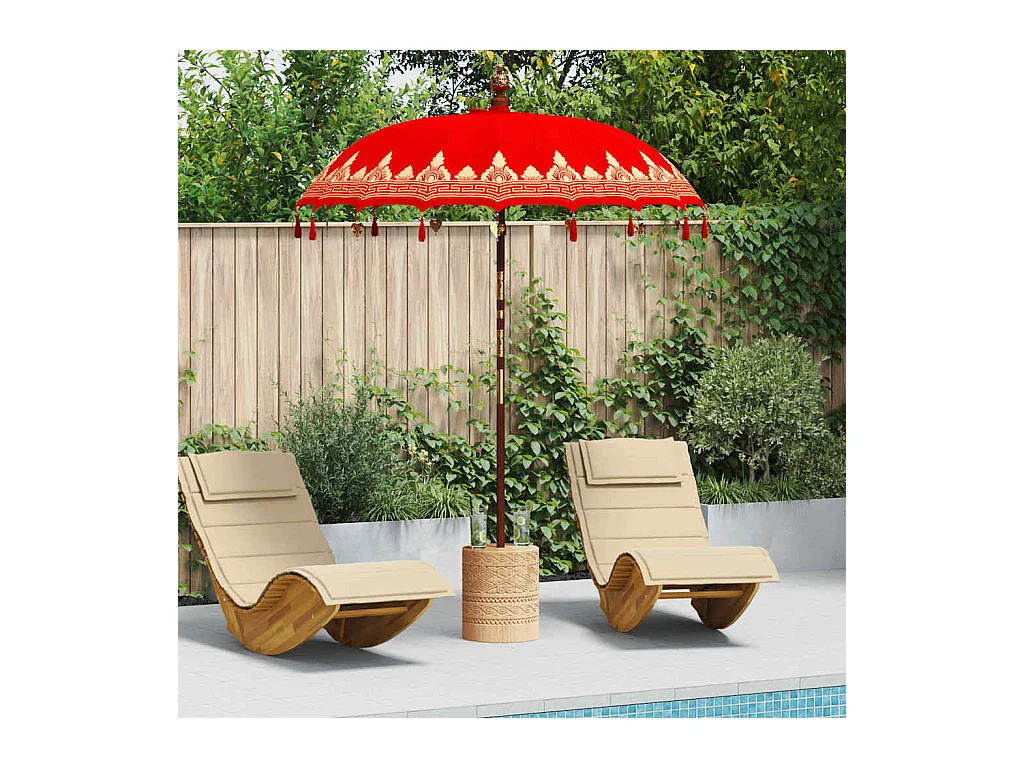 Parasol de jardin-Parasol balinais Rouge (180-190) x 260 cm Coton et bois massif