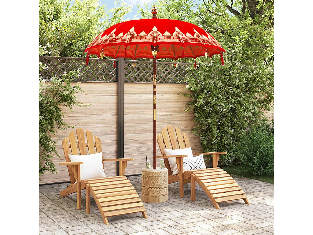 Parasol de jardin-Parasol balinais Rouge (180-190) x 260 cm Coton et bois massif
