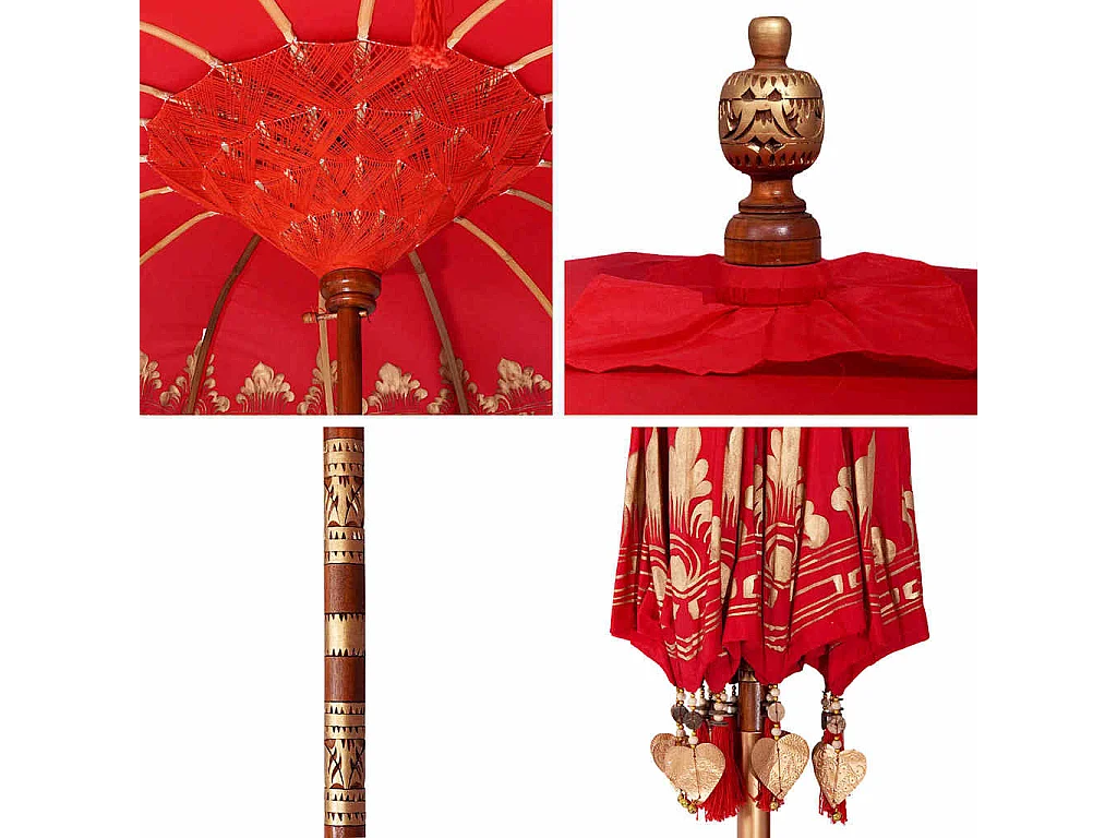 Parasol de jardin-Parasol balinais Rouge (180-190) x 260 cm Coton et bois massif