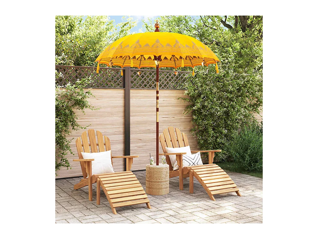 Parasol de jardin-Parasol balinais Jaune (180-190) x 260 cm Coton et bois massif