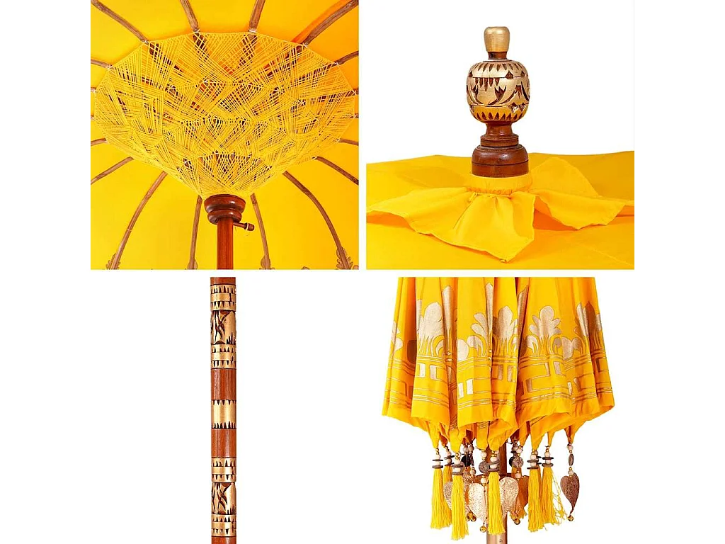 Parasol de jardin-Parasol balinais Jaune (180-190) x 260 cm Coton et bois massif