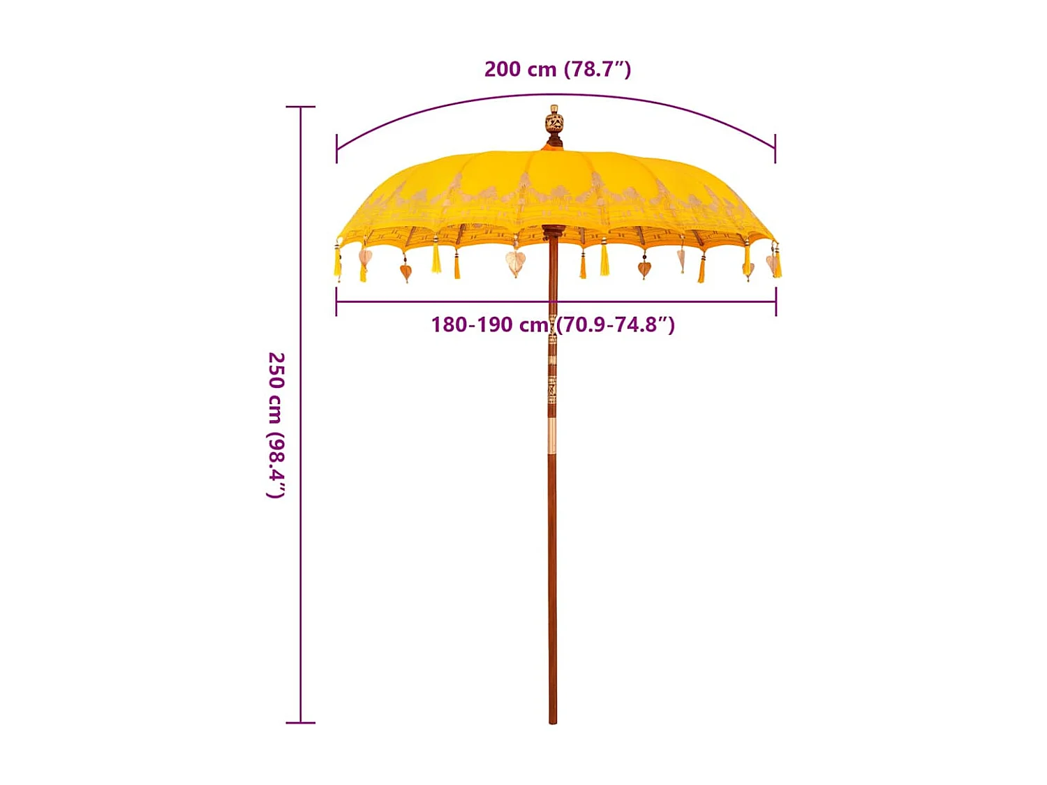 Parasol de jardin-Parasol balinais Jaune (180-190) x 260 cm Coton et bois massif
