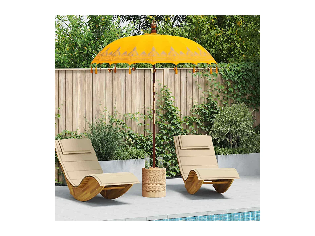 Parasol de jardin-Parasol balinais Jaune (180-190) x 260 cm Coton et bois massif