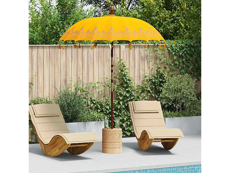 Parasol de jardin-Parasol balinais Jaune (180-190) x 260 cm Coton et bois massif