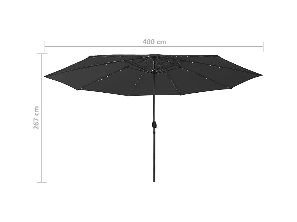 Parasol de jardin-Parasol d'extérieur avec lumières LED et mât en métal 400 cm noir