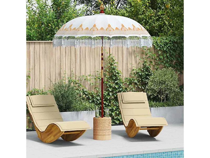 Parasol de jardin-Parasol balinais Crème (180-190) x 260 cm Coton et bois massif