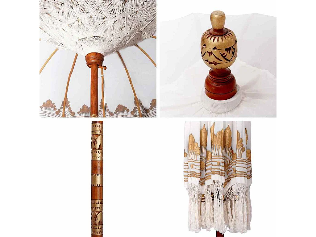 Parasol de jardin-Parasol balinais Crème (180-190) x 260 cm Coton et bois massif