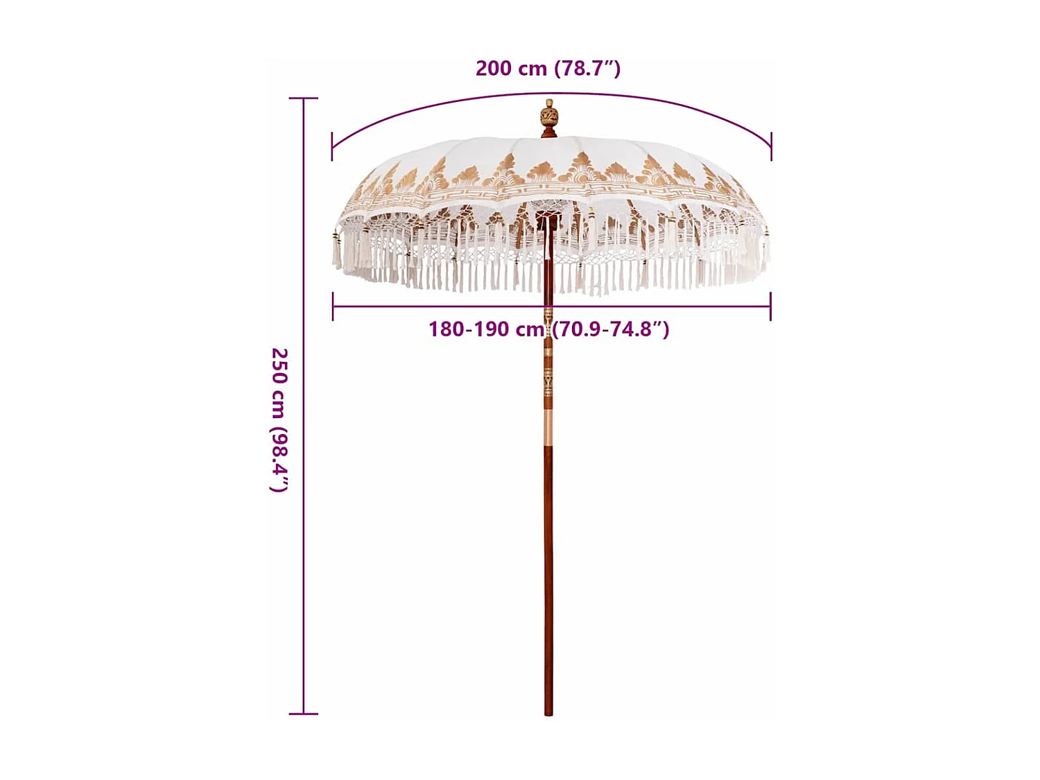 Parasol de jardin-Parasol balinais Crème (180-190) x 260 cm Coton et bois massif