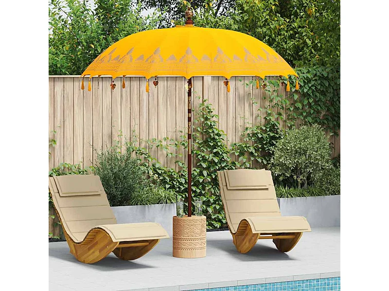 Parasol de jardin-Parasol balinais Jaune (210-220) x 260 cm Coton et bois massif