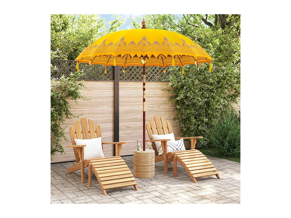 Parasol de jardin-Parasol balinais Jaune (210-220) x 260 cm Coton et bois massif