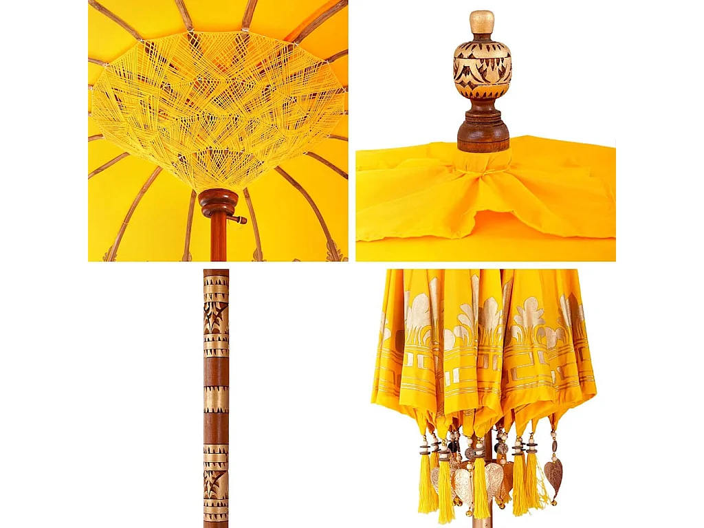Parasol de jardin-Parasol balinais Jaune (210-220) x 260 cm Coton et bois massif
