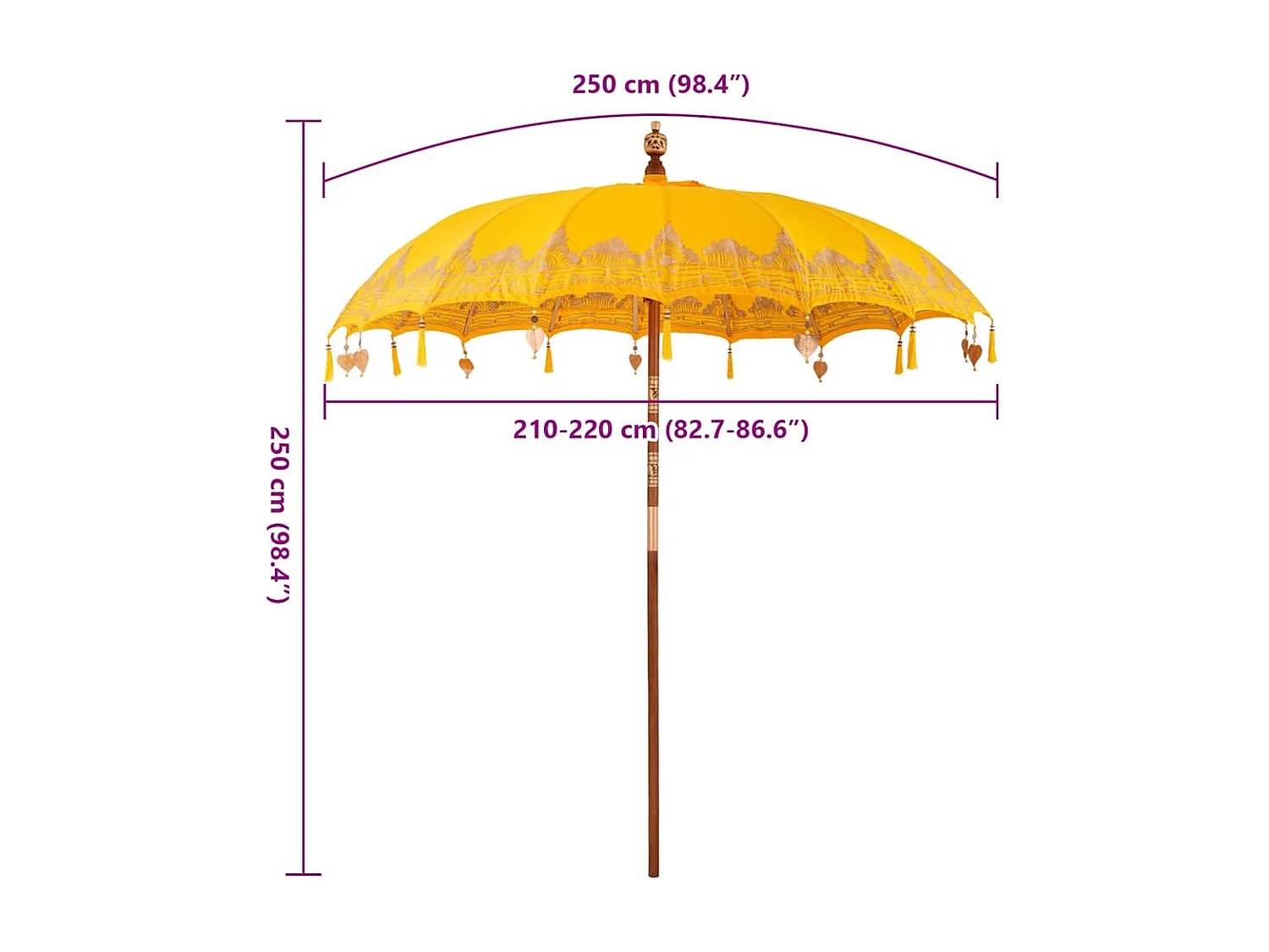 Parasol de jardin-Parasol balinais Jaune (210-220) x 260 cm Coton et bois massif