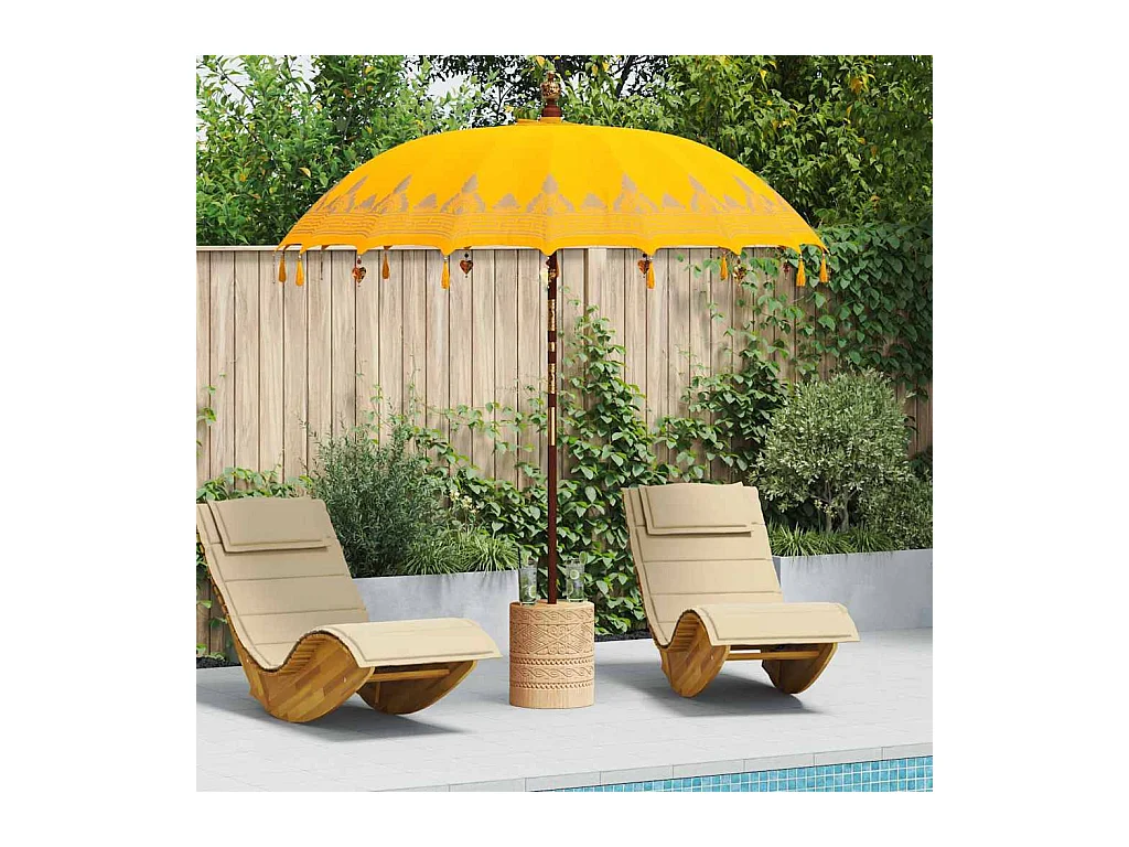 Parasol de jardin-Parasol balinais Jaune (210-220) x 260 cm Coton et bois massif