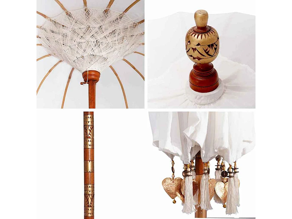 Parasol de jardin-Parasol balinais Crème (210-220) x 260 cm Coton et bois massif