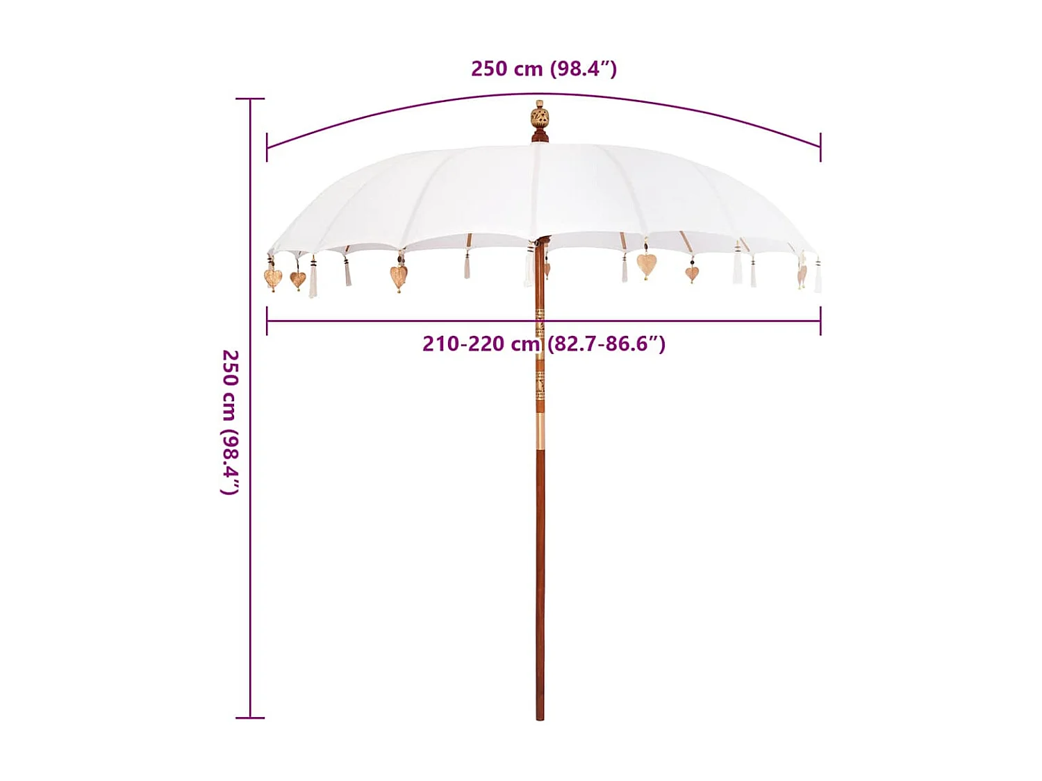 Parasol de jardin-Parasol balinais Crème (210-220) x 260 cm Coton et bois massif
