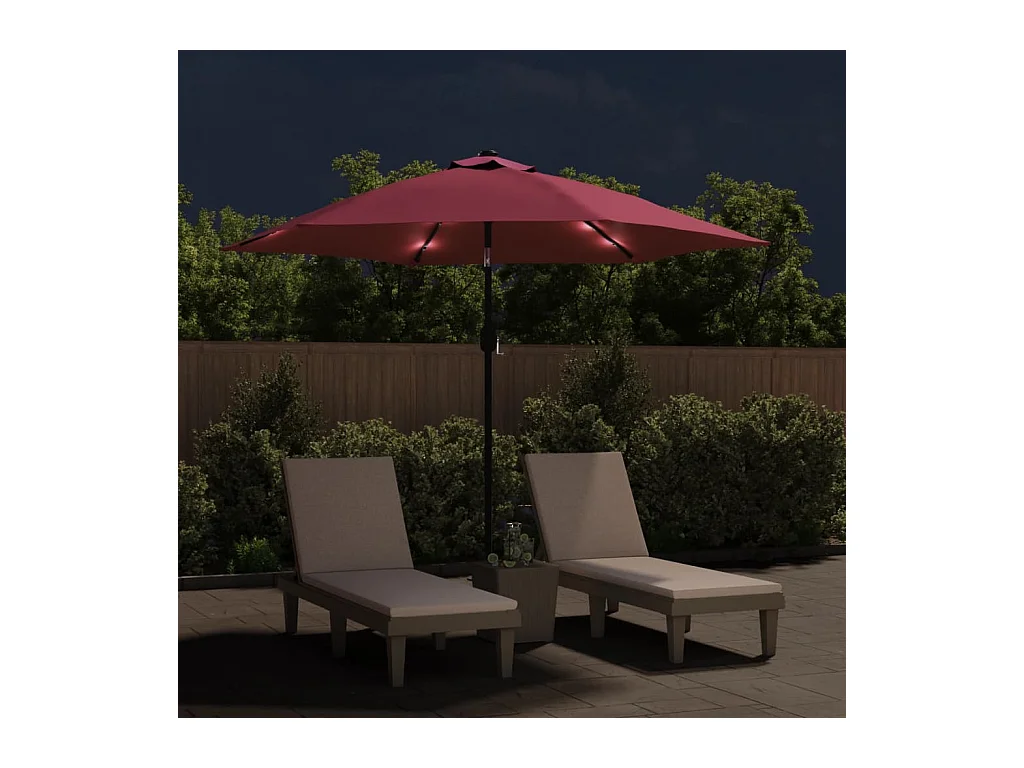 Parasol de jardin-Parasol d'extérieur avec lumières LED mât en acier rouge bordeaux