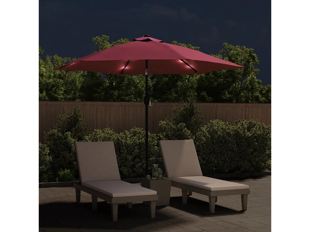 Parasol de jardin-Parasol d'extérieur avec lumières LED mât en acier rouge bordeaux