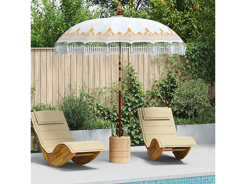 Parasol de jardin-Parasol balinais Crème (210-220) x 260 cm Coton et bois massif