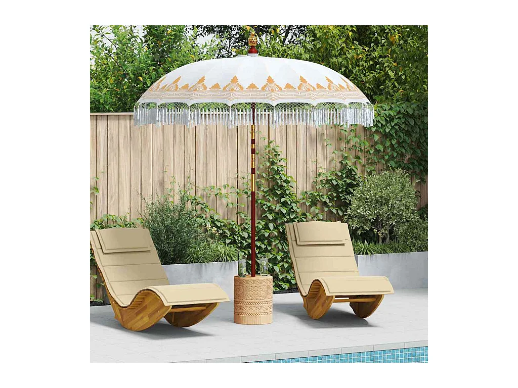 Parasol de jardin-Parasol balinais Crème (210-220) x 260 cm Coton et bois massif