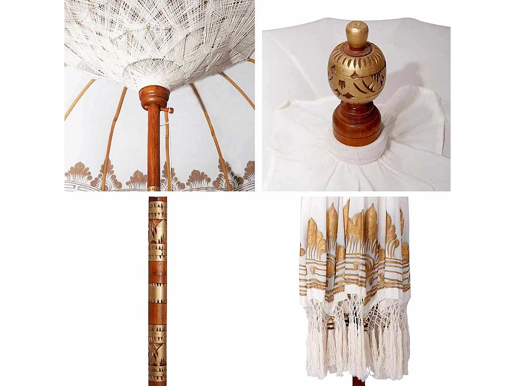 Parasol de jardin-Parasol balinais Crème (210-220) x 260 cm Coton et bois massif