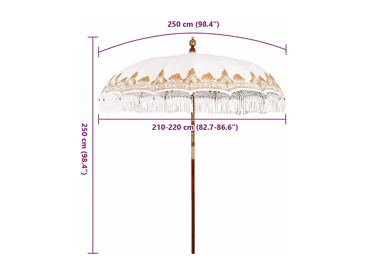 Parasol de jardin-Parasol balinais Crème (210-220) x 260 cm Coton et bois massif