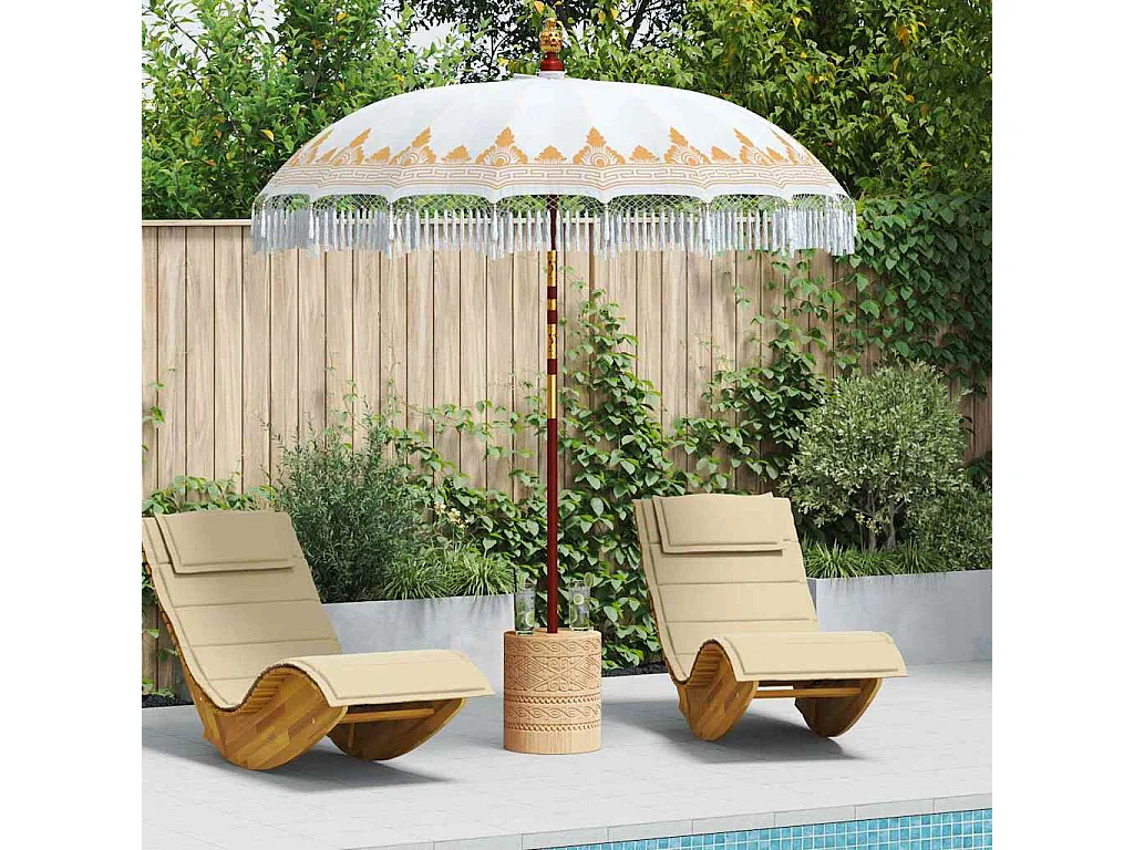 Parasol de jardin-Parasol balinais Crème (210-220) x 260 cm Coton et bois massif